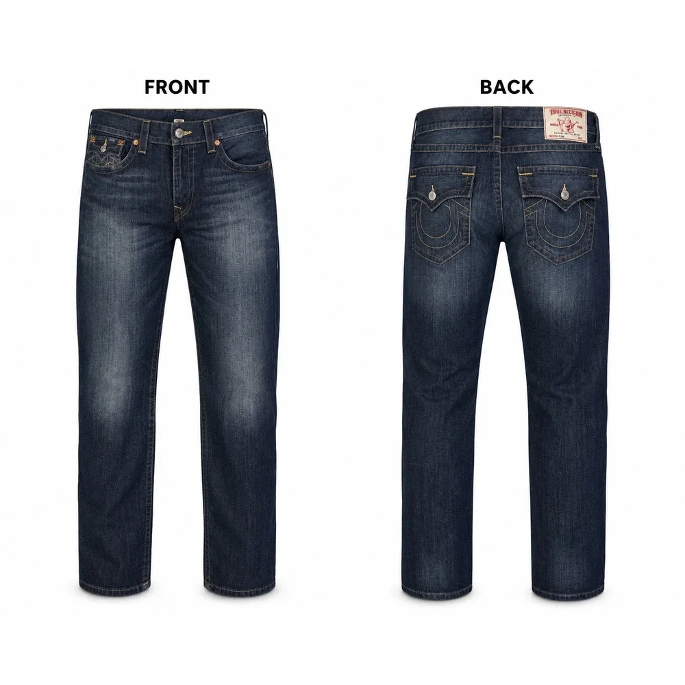 True Religion Section Slim Jeans Mens 38 Dark Wash Straight Leg Horseshoe Pocket
